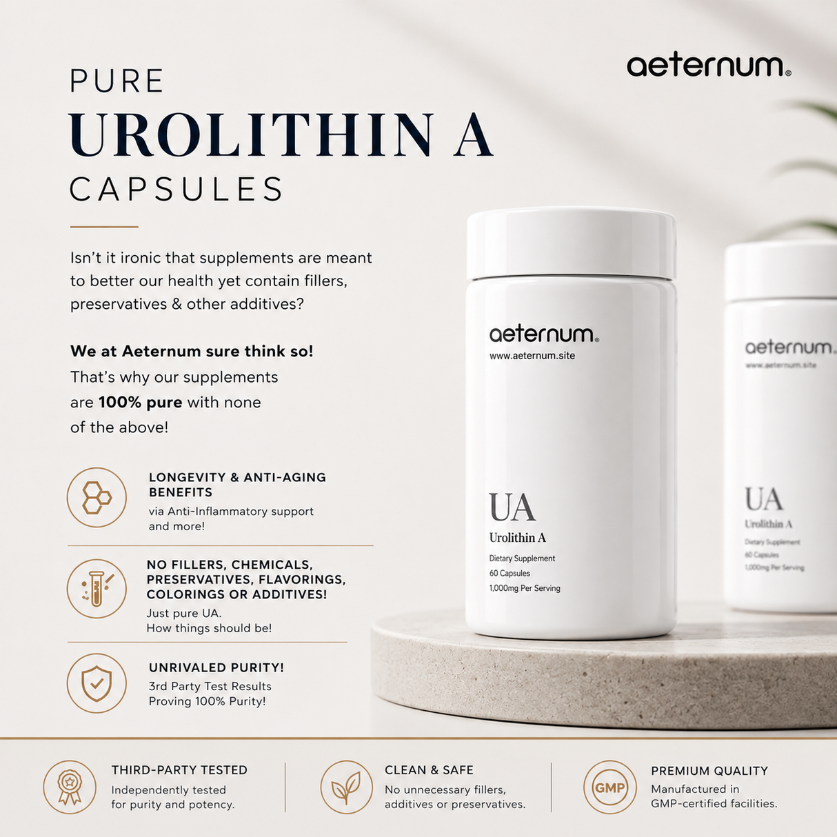 Aeternum® Urolithin A (UA) 500mg Capsule (1,000mg Per Serving)