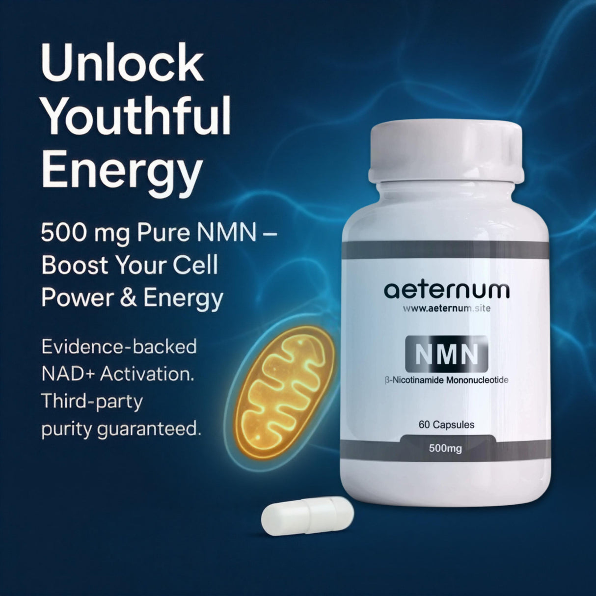 500 mg NMN-Kapseln – REINES NMN – Nicotinamid-Mononukleotid (Beta, β-NMN)