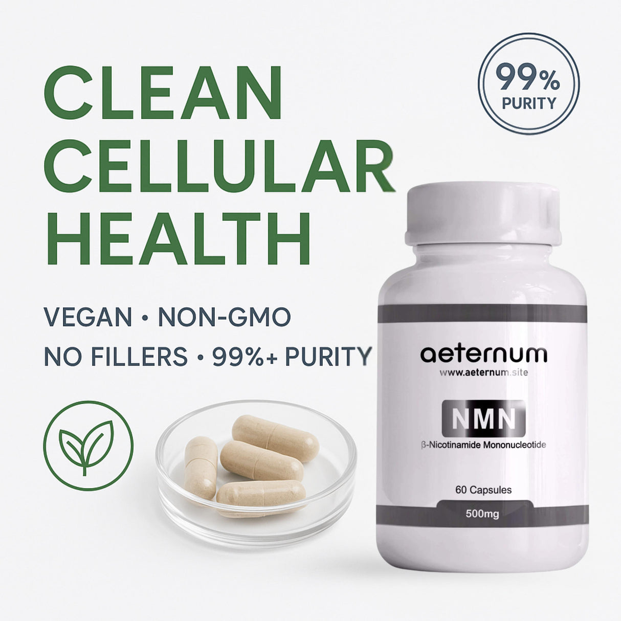500 mg NMN-Kapseln – REINES NMN – Nicotinamid-Mononukleotid (Beta, β-NMN)