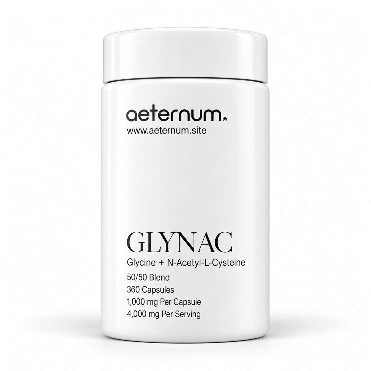 Aeternum GLYNAC 360 capsules bottle, glycine and NAC