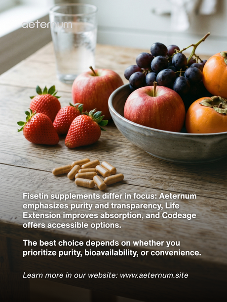 Fisetin Compared: Aeternum vs Life Extension Bio-Fisetin vs Codeage (What Actually Matters for Quality and Formulation)