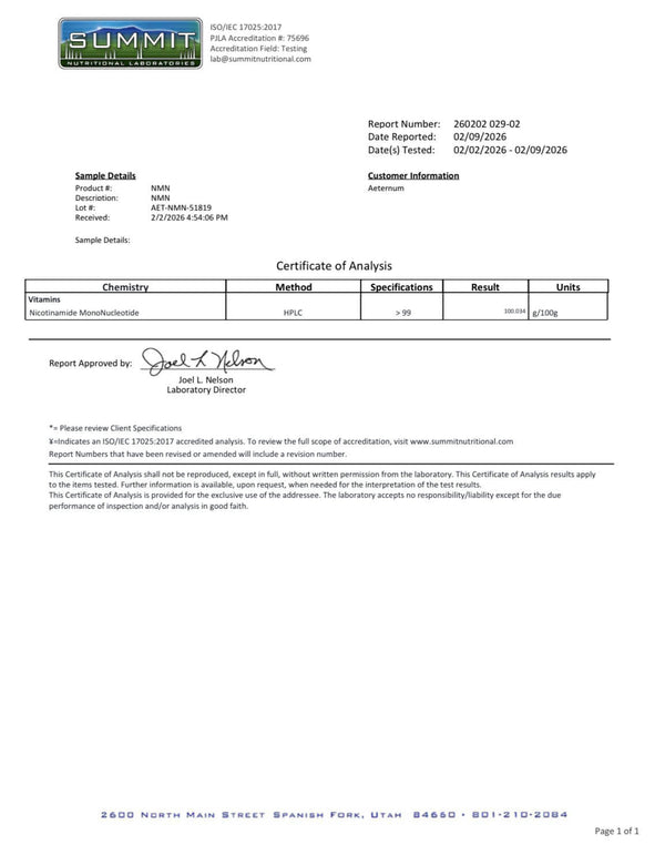 Certificate for Aeternum NMN