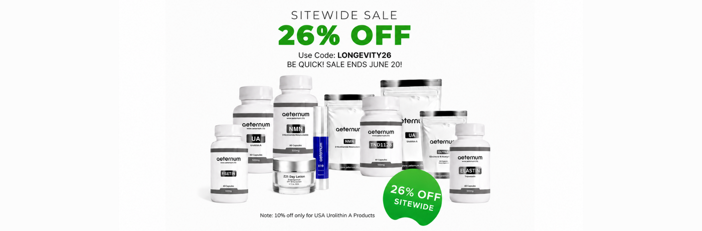 Supplement bottles with a 26% off sale label on a white background