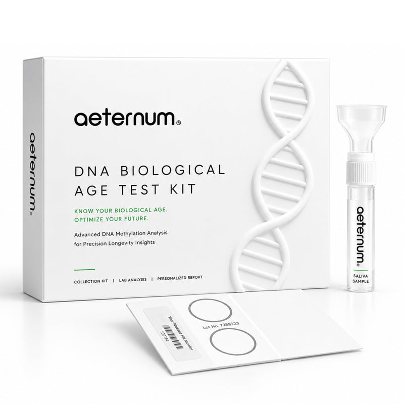 Aeternum DNA Biological Age Test Kit with saliva collection tube and return materials