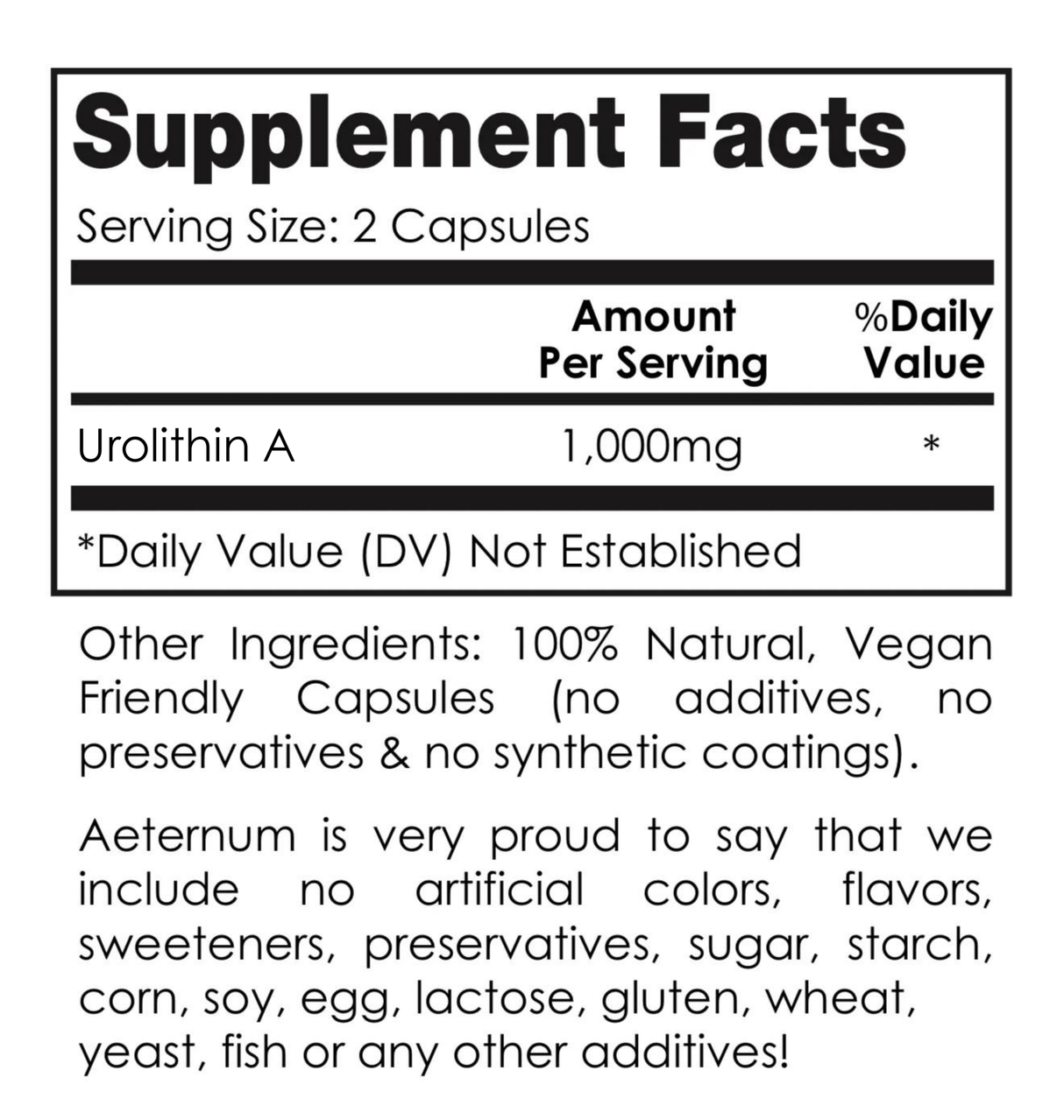 Aeternum Urolithin A (UA) 500mg Capsules (1,000mg Per Serving)