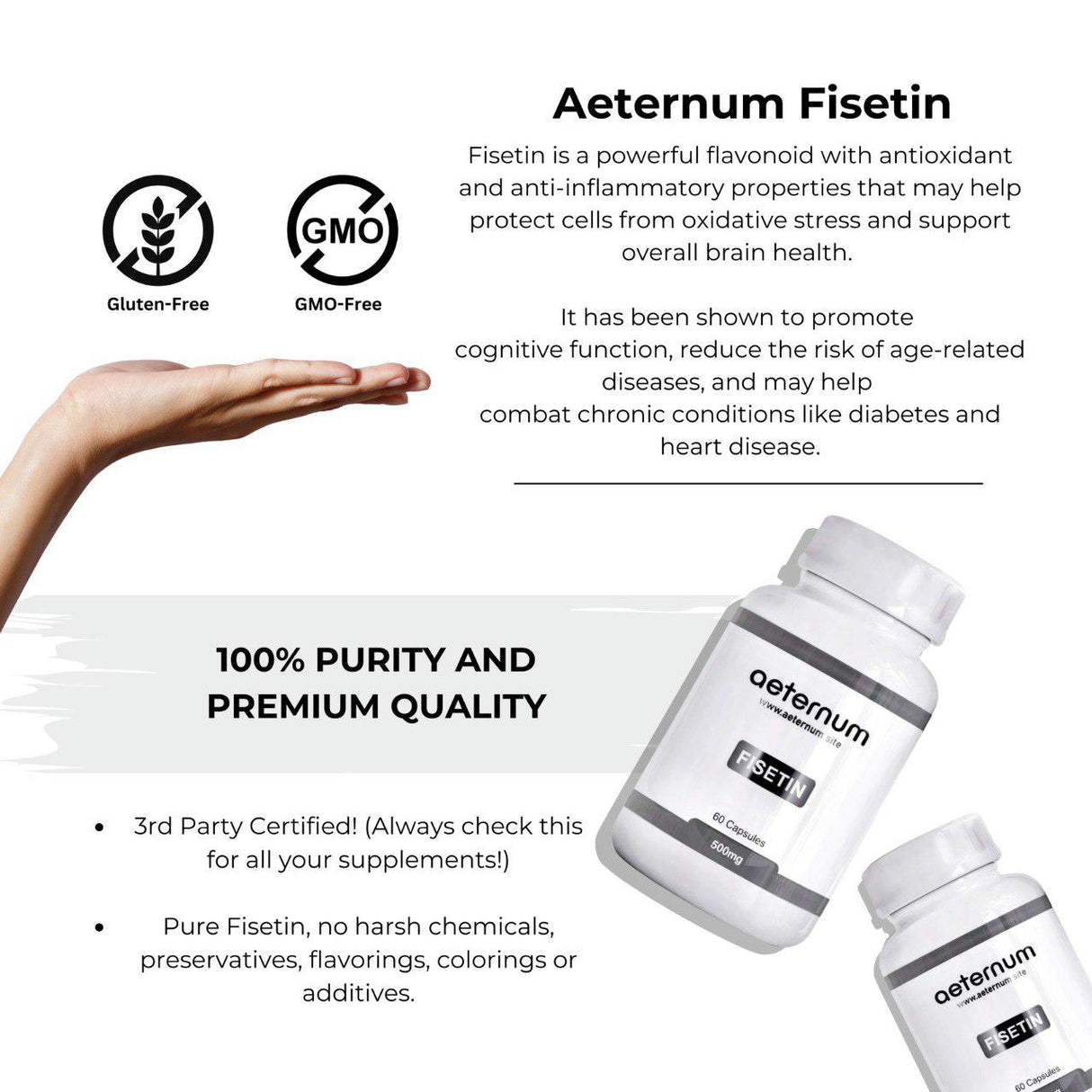 Aeternum Fisetin – 500mg PER CAPSULE! 60 Capsules