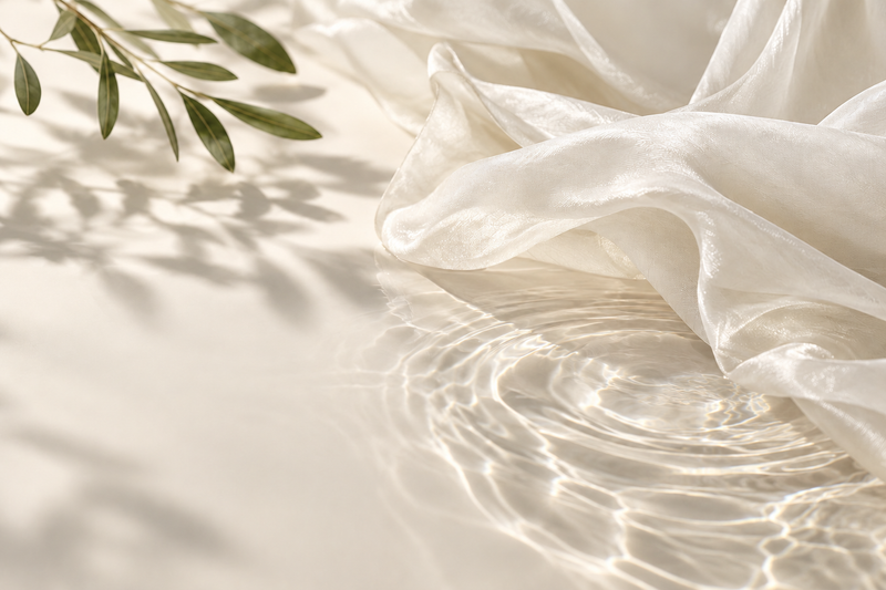 Ivory silk and clear water representing skin health