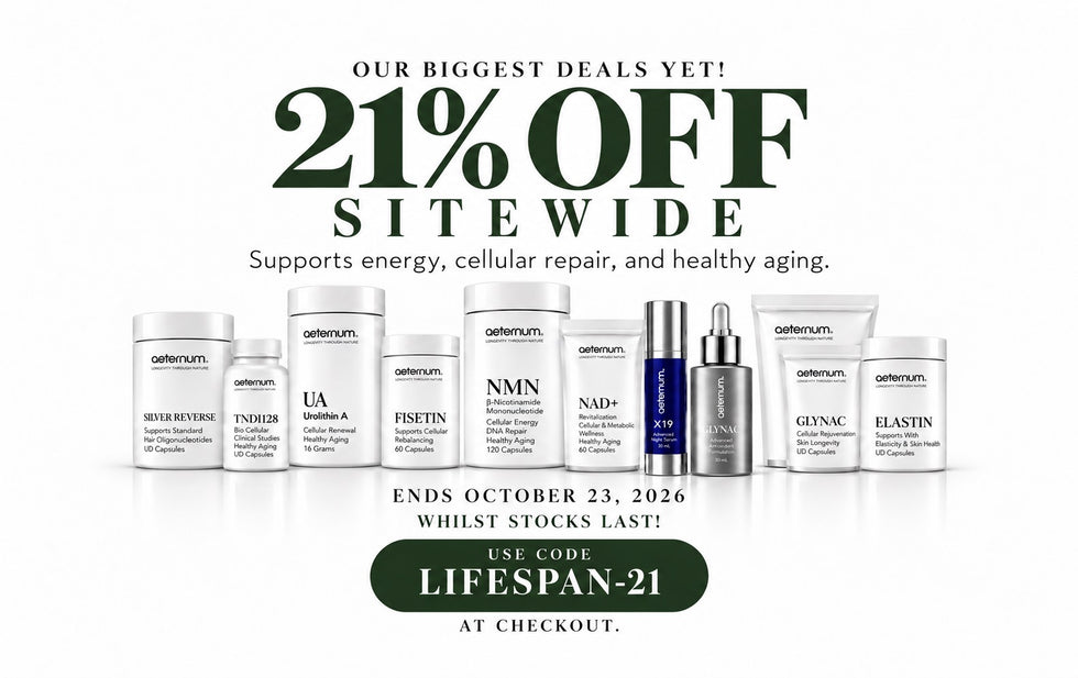Aeternum 21% off sitewide mobile banner with clear checkout text