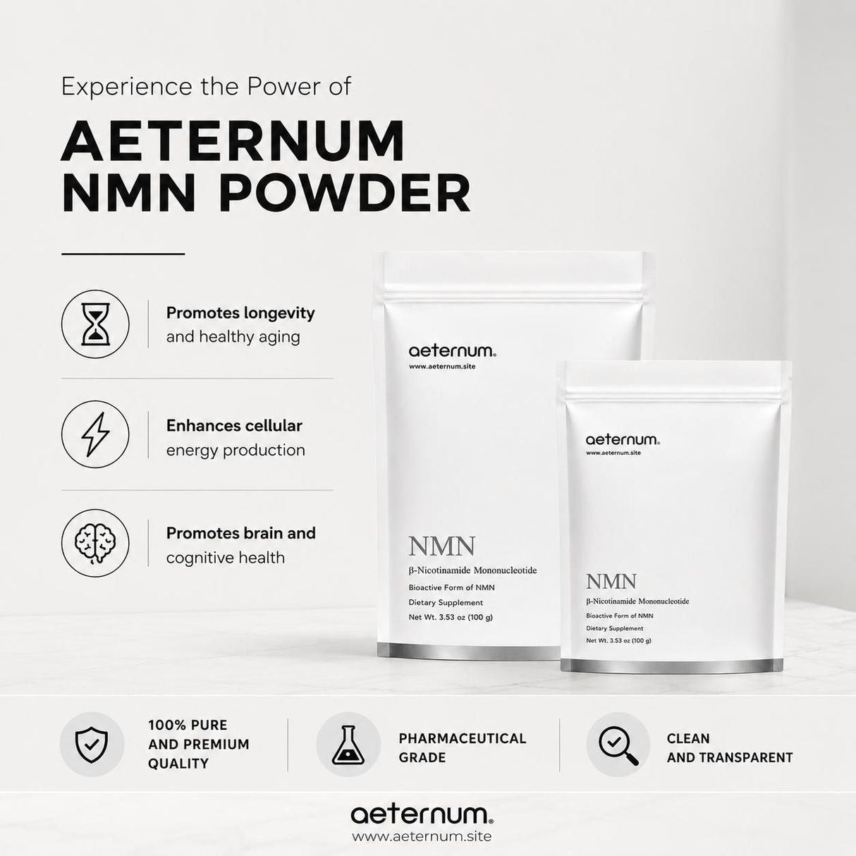 Aeternum® NMN β-Nicotinamide Mononucleotide Powder 100g