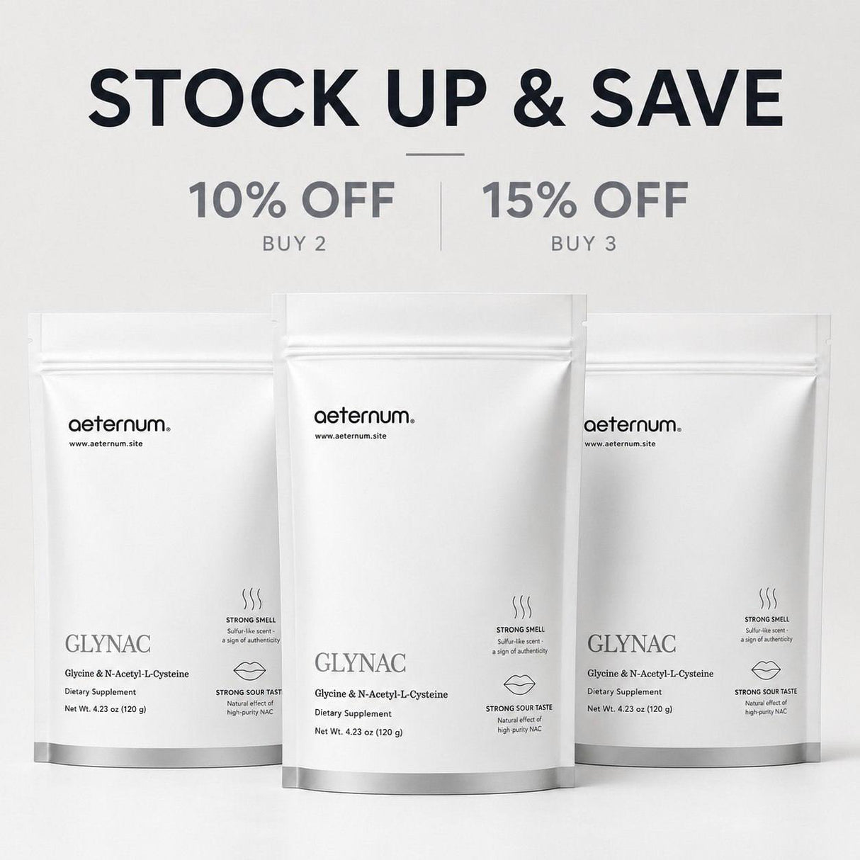 Aeternum GlyNAC powder multi-pouch savings options