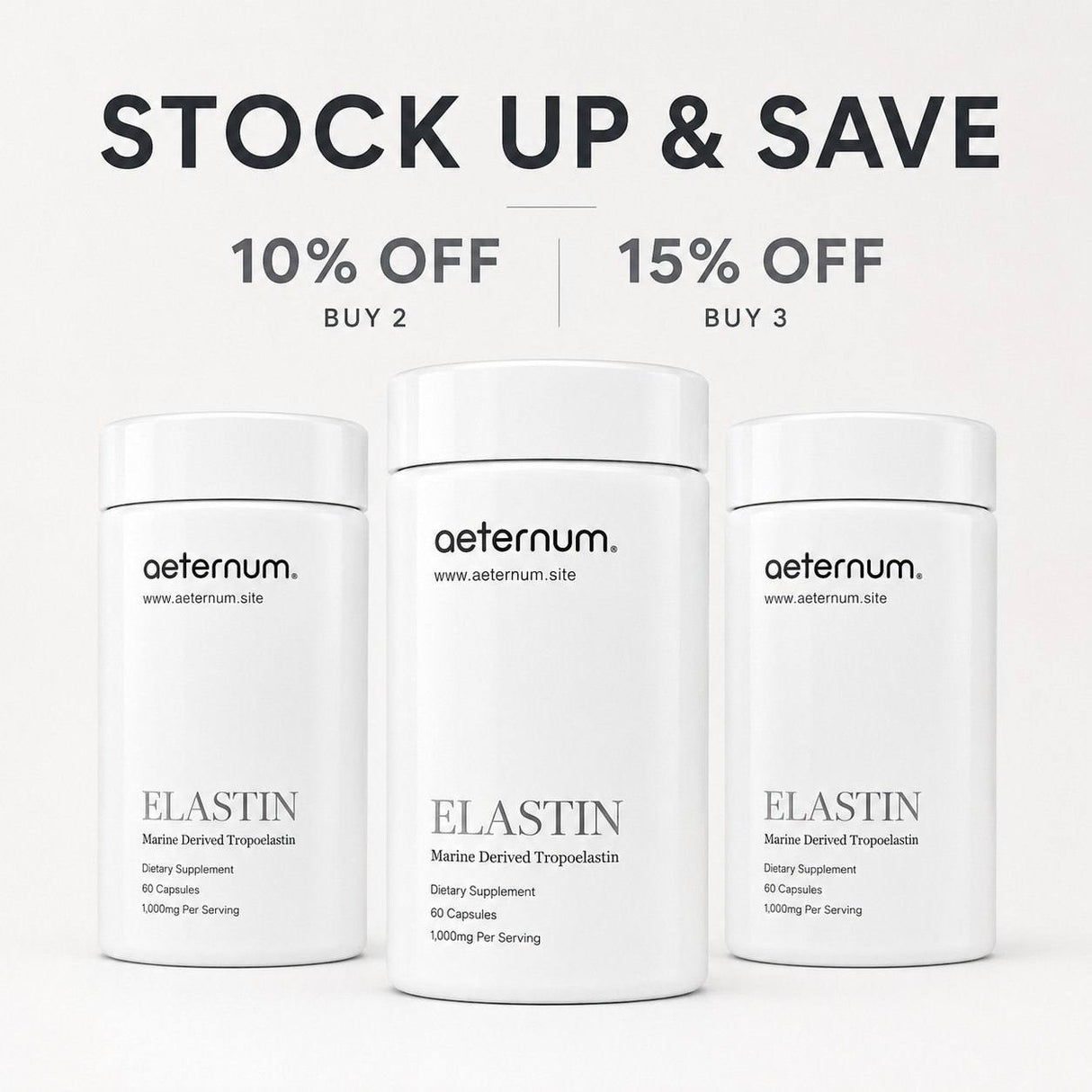 Three Aeternum Marine Elastin bottles with multi-buy savings information